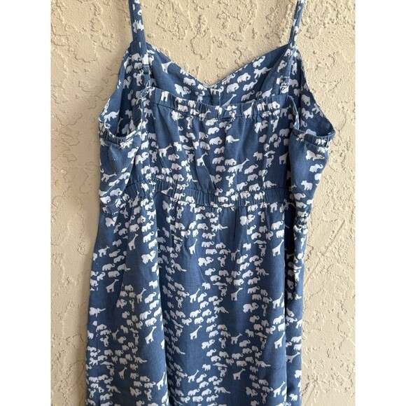 Forever 21 Women’s Animal Print Giraffe Elephant Blue Dress Button Up Spaghetti - Picture 4 of 8